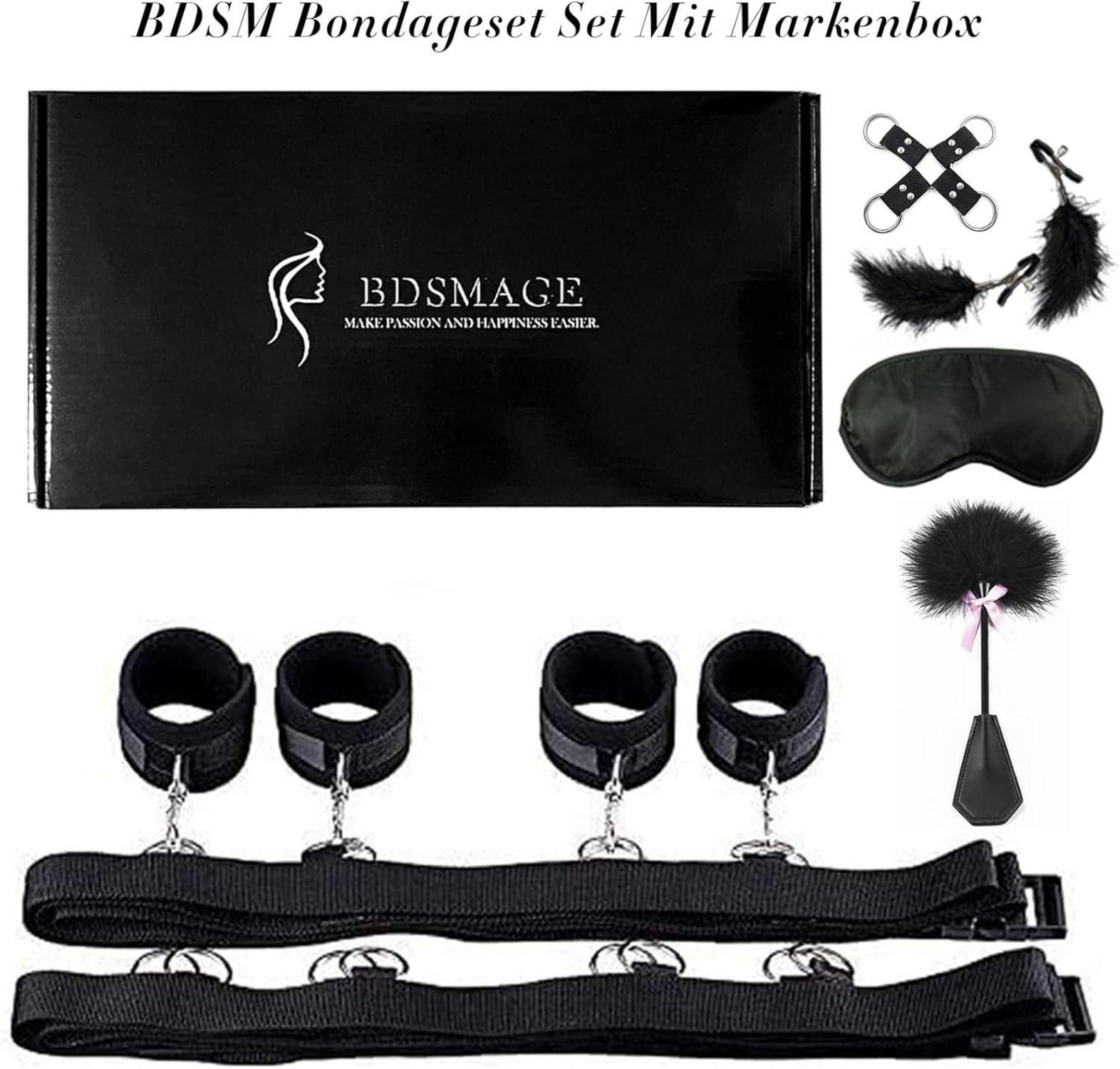 BDSM Set mit Bettgurten Handschellen Augenbinde