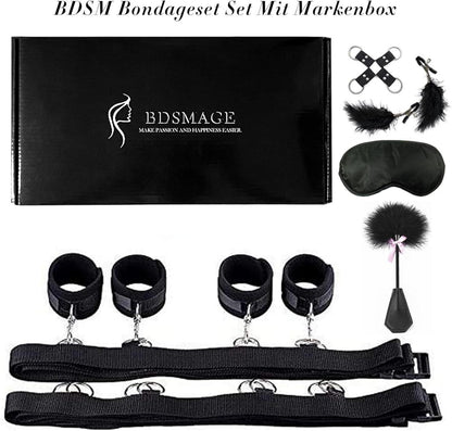 BDSM Set mit Bettgurten Handschellen Augenbinde