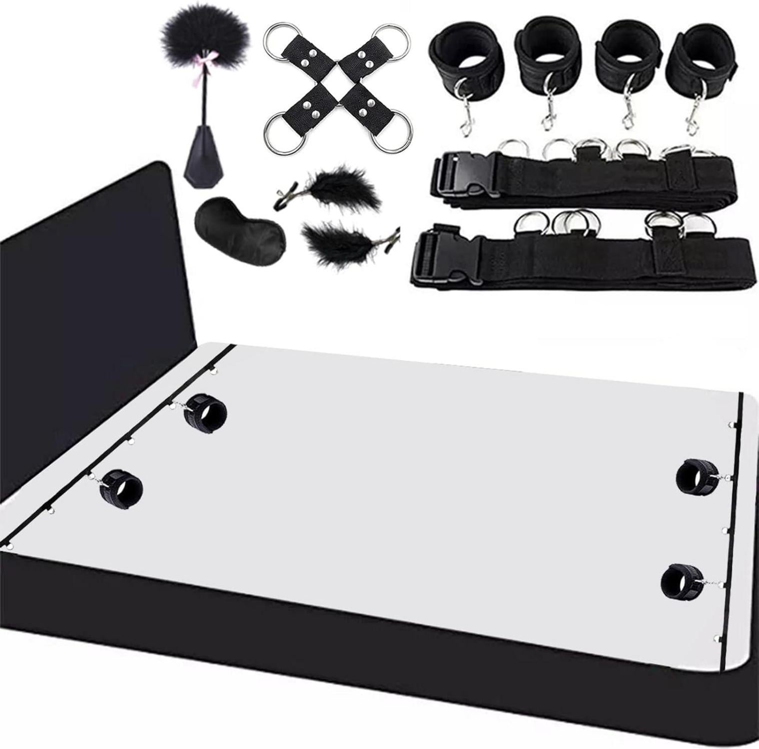 BDSM Set 7-teilig SM Bett-Sets Fesseln Handschellen Fußfesseln Federpeitsche Augenmaske