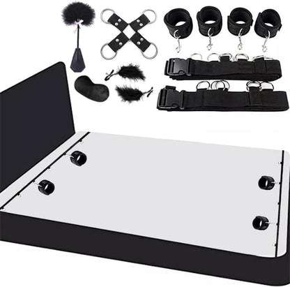 BDSM Set 7-teilig SM Bett-Sets Fesseln Handschellen Fußfesseln Federpeitsche Augenmaske