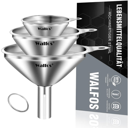 Walfos® Trichter Edelstahl 3er Set Mini für Küche und Flaschen