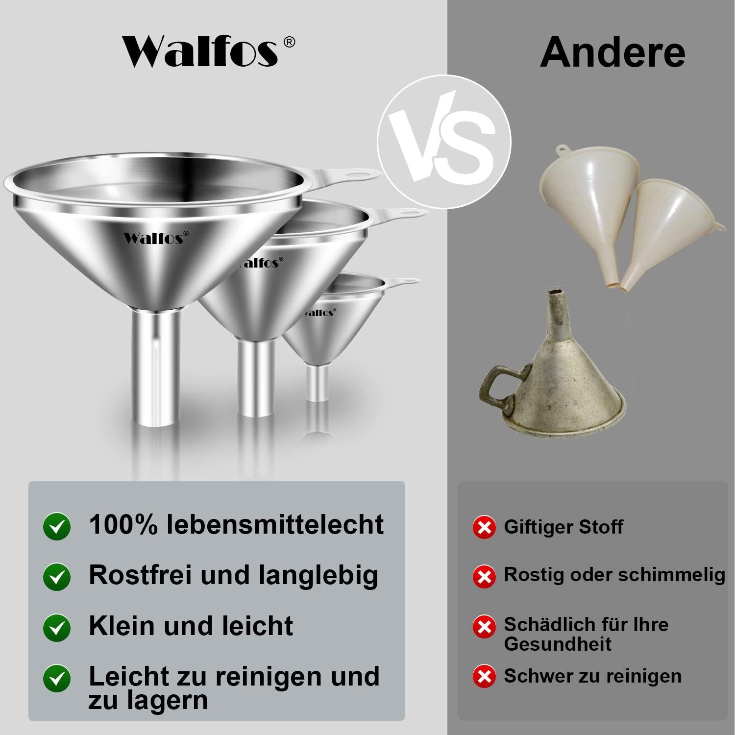 Walfos® Trichter Edelstahl 3er Set Mini für Küche und Flaschen