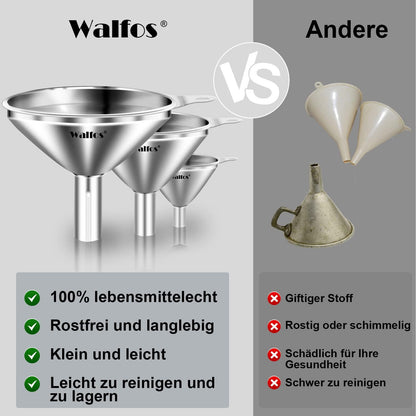 Walfos® Trichter Edelstahl 3er Set Mini für Küche und Flaschen
