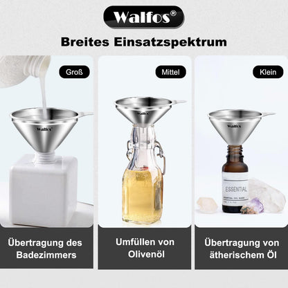 Walfos® Edelstahl Trichter Set - 3 Stück Mini Küchentrichter 7.5/5.5/4.5 CM