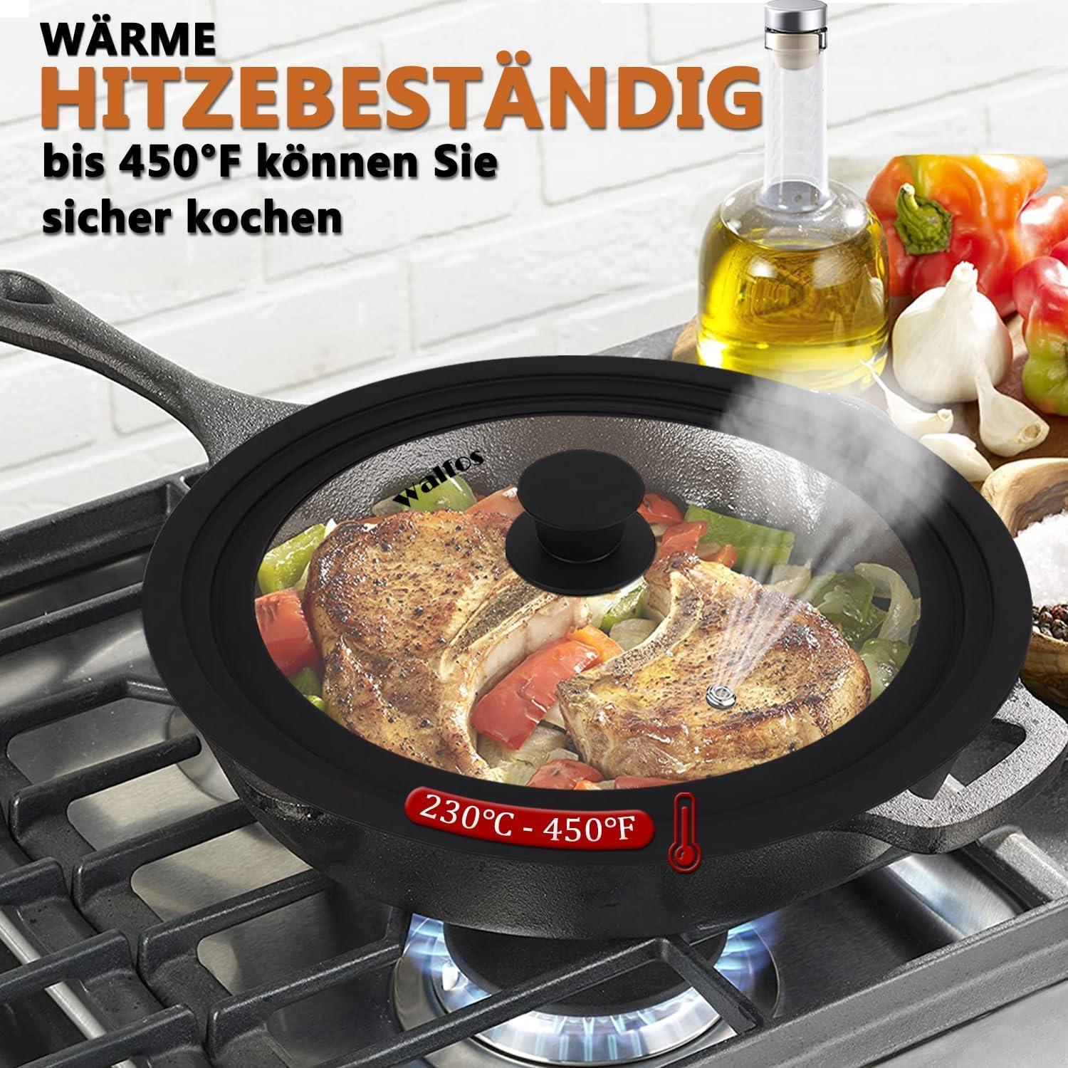Universaldeckel Ø 32 30 28 Glasdeckel Töpfe Pfannen Silikonrand