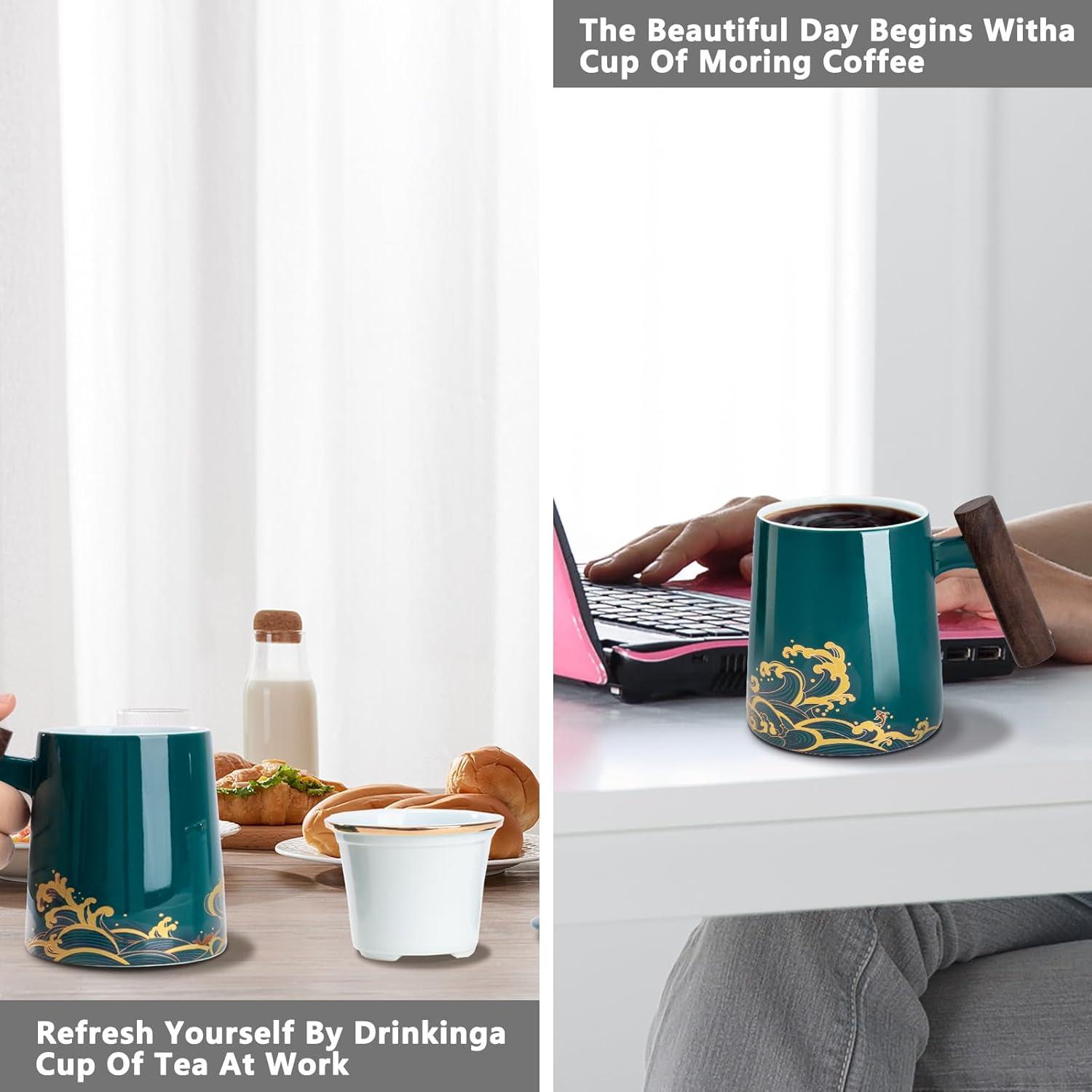 DISDADA Teetasse mit Sieb und Deckel, 500ml Keramik Teebecher - Schwarz