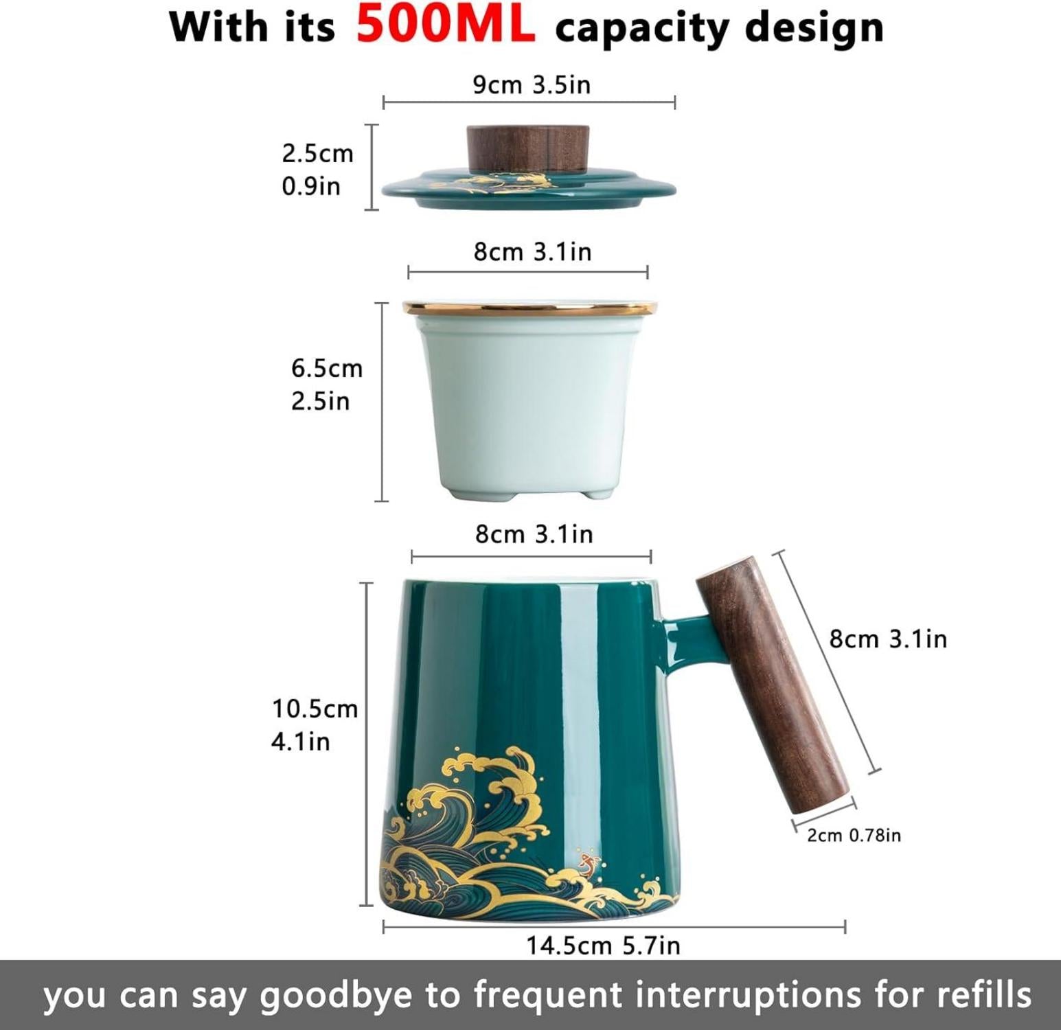 DISDADA Teetasse mit Deckel und Sieb, 500ml Keramik