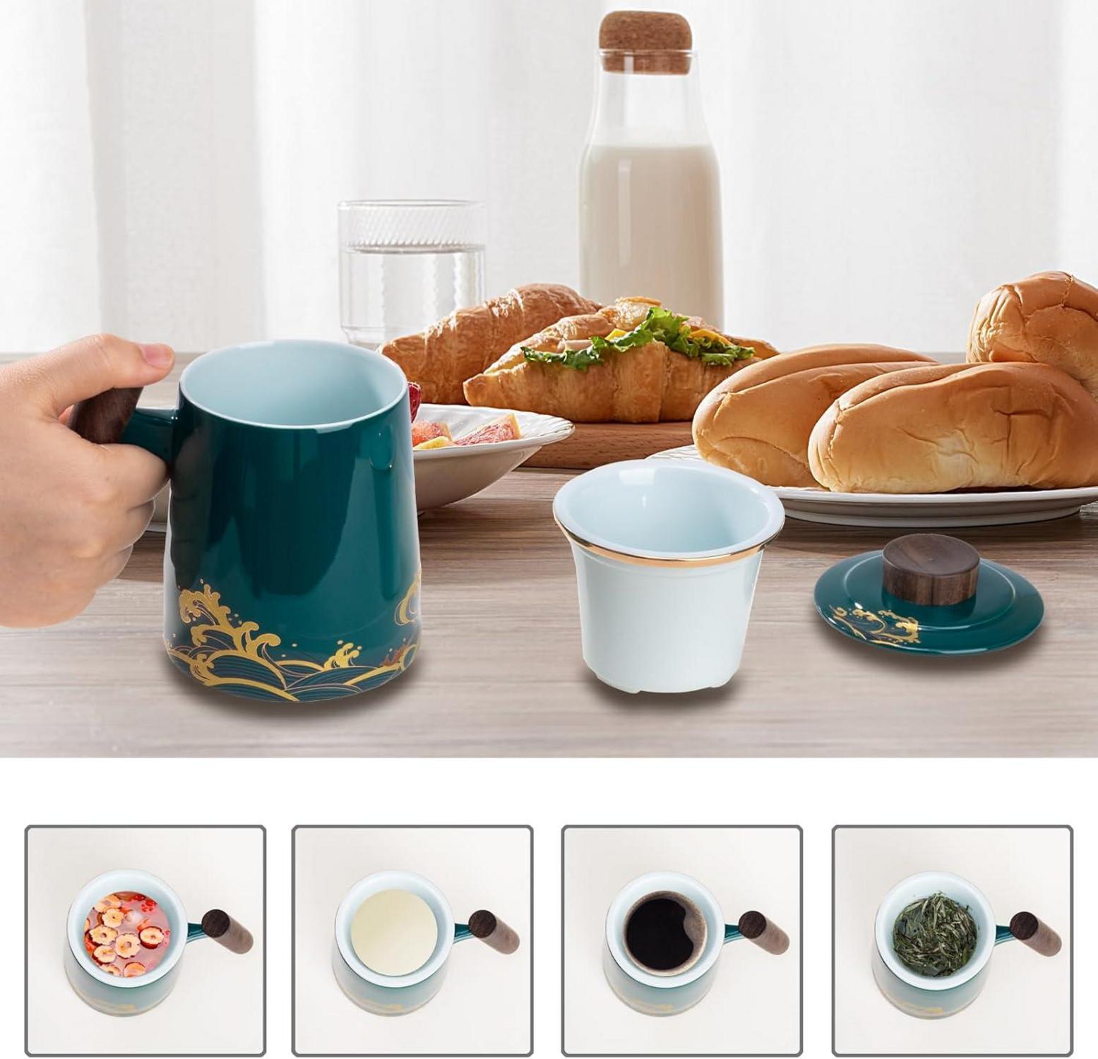 Teebecher Keramik Teebecher 500ml Sieb Deckel Familie Geschenk