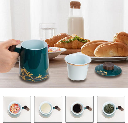 Teebecher Keramik Teebecher 500ml Sieb Deckel Familie Geschenk