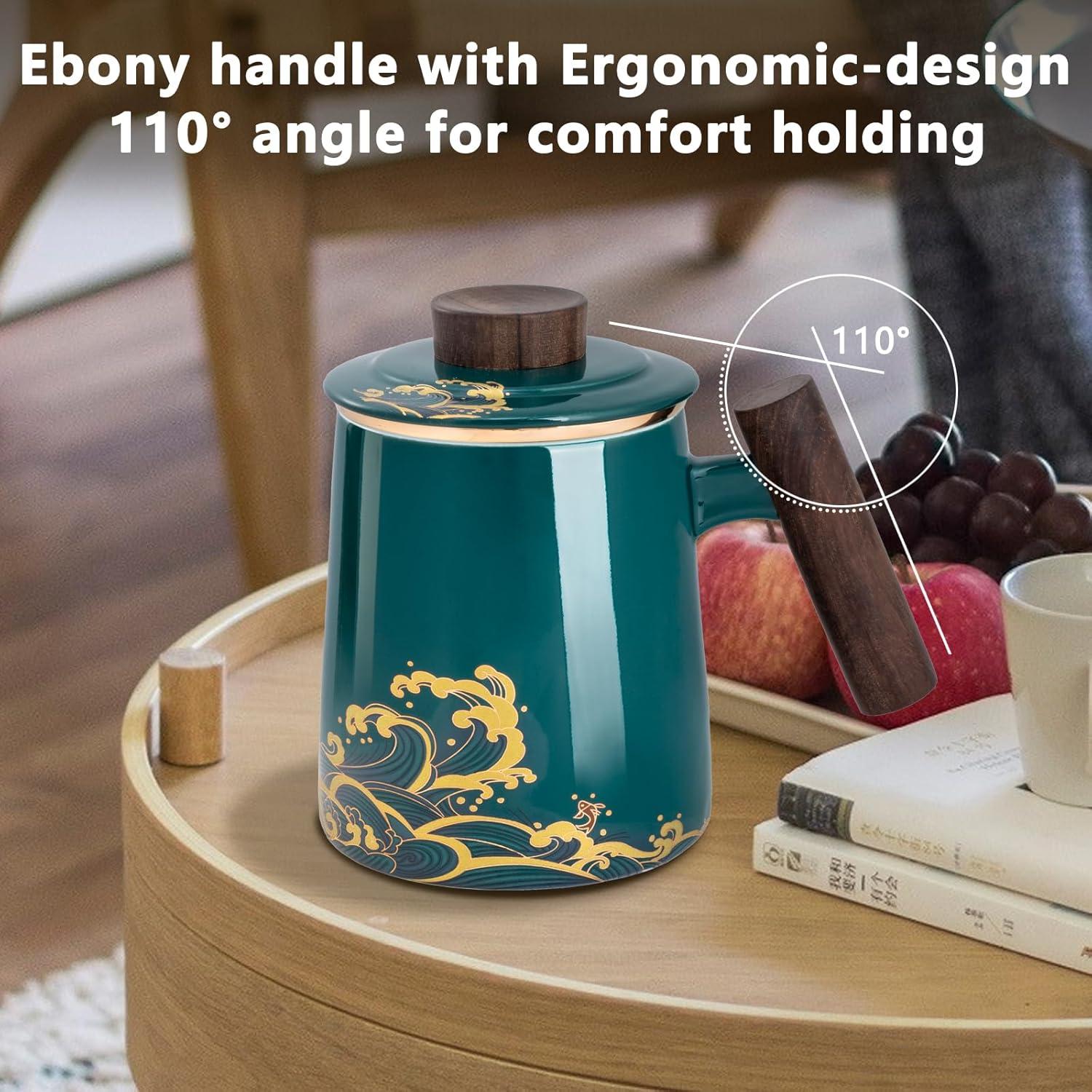 Teetasse Keramik 500ml mit Sieb und Deckel - Familie Geschenk (Dark Green