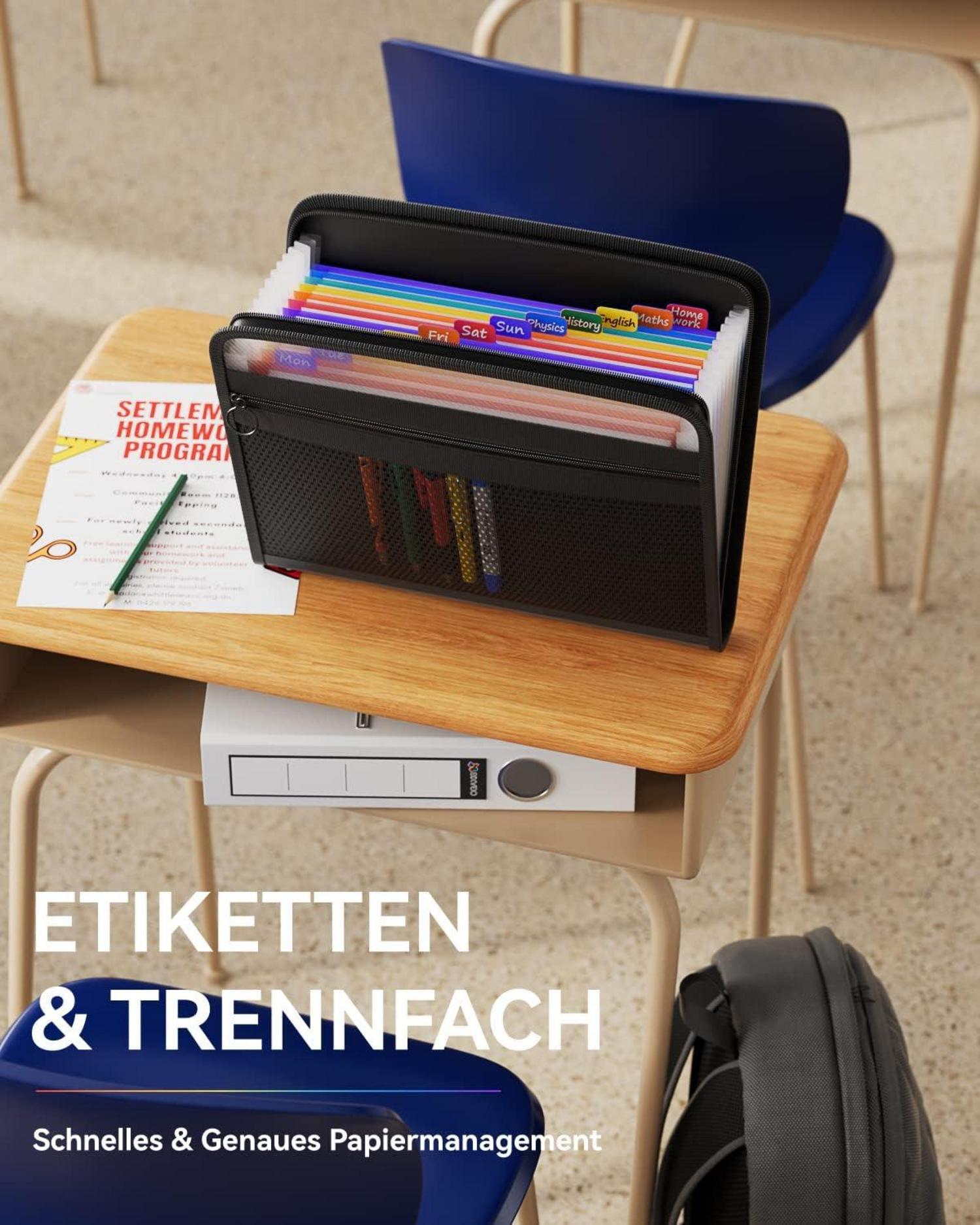 ThinkTex Dokumentenmappe 13 Fächer A4 Organizer Regenbogen Zipper
