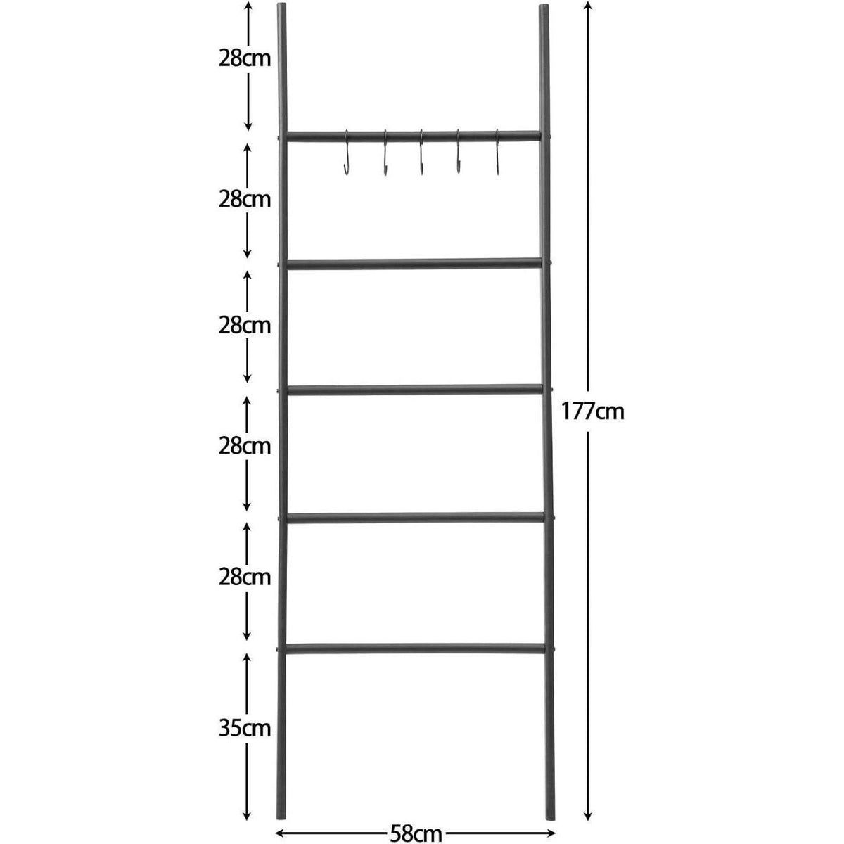 Handtuchleiter mit 5 Haken, platzsparend & stabil, schwarz