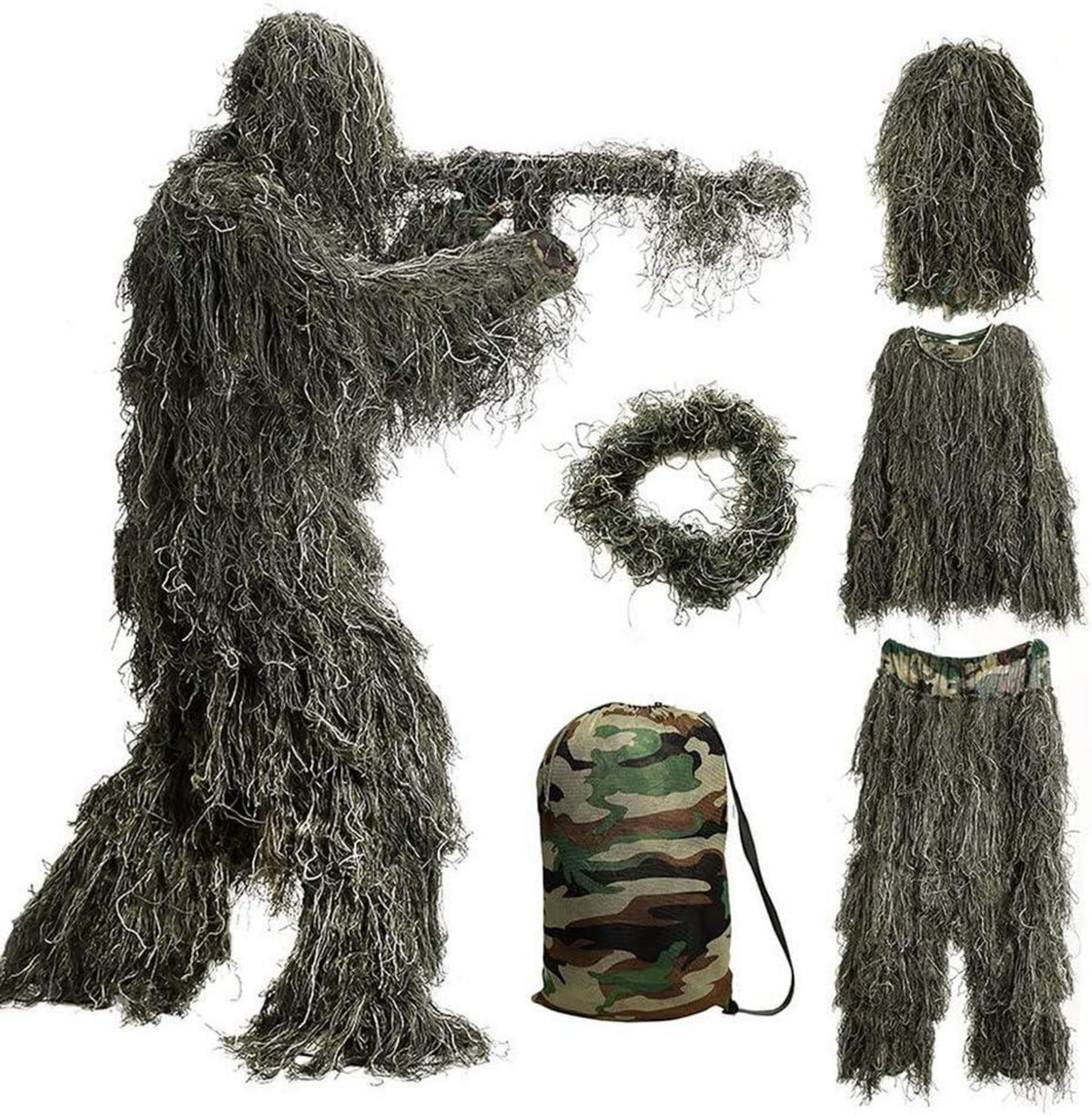 Ghillie Suit Tarnanzug Jagd Wald Wüste 3D Camouflage Set