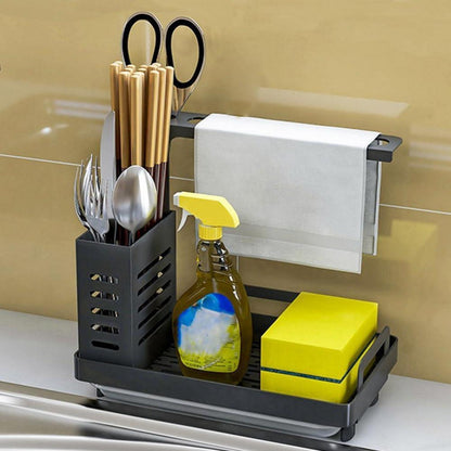 Schwarzer Spülbecken Caddy Organizer aus Edelstahl für Küchenarbeitsplatte
