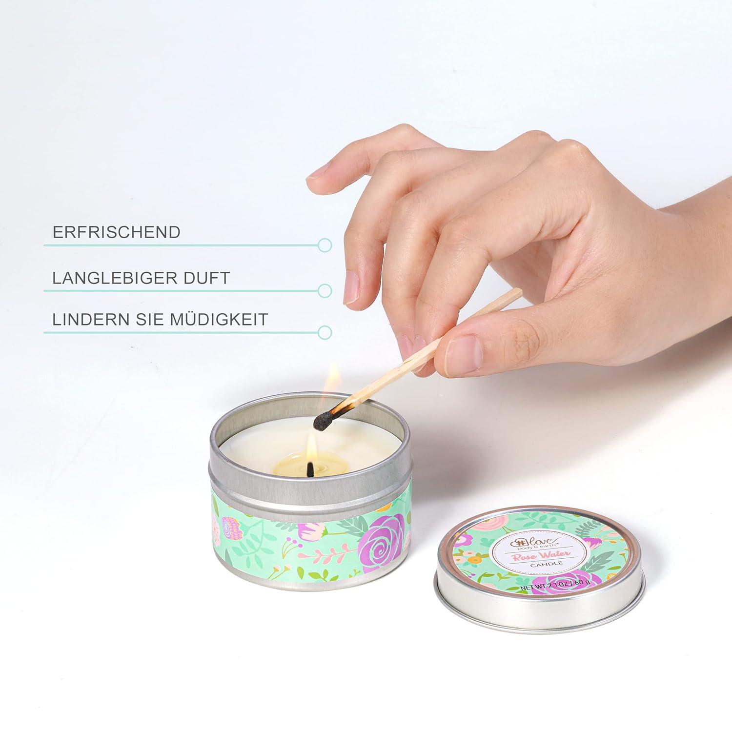 Handcreme Geschenkset mit Rosen Duft Kerze Seife für trockene Haut