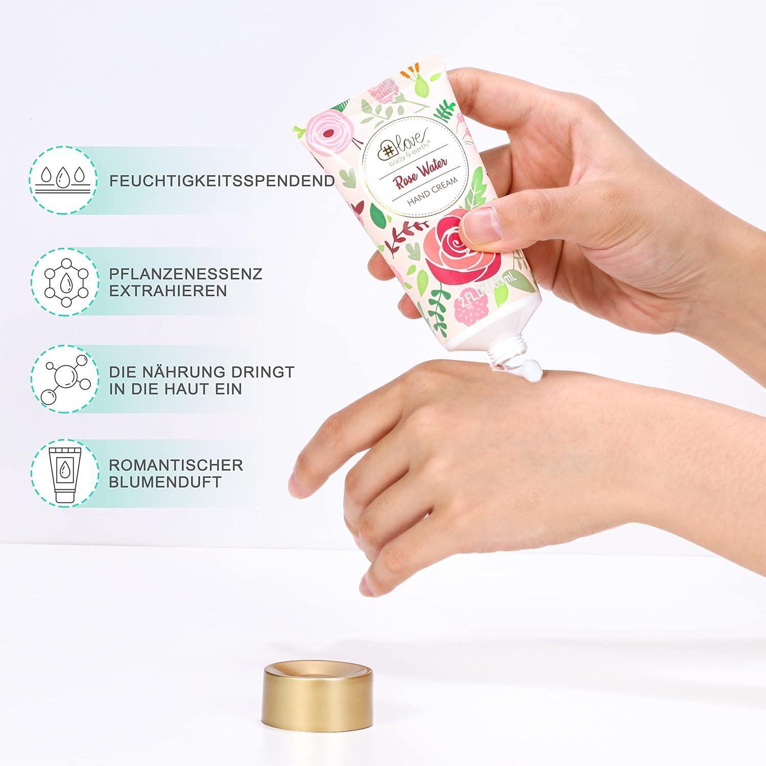 Handcreme Geschenkset für Frauen - 4er Pack Rosen Handcremes, Fußpflege Set mit Kerze, Seife - Selbstfürsorge-Paket