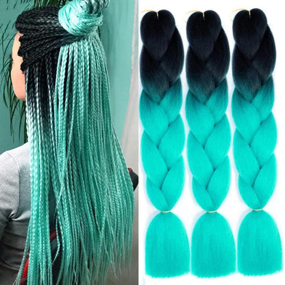 Jumbo Braid Haarverlängerung Ombre Schwarz Cyan 24 Zoll