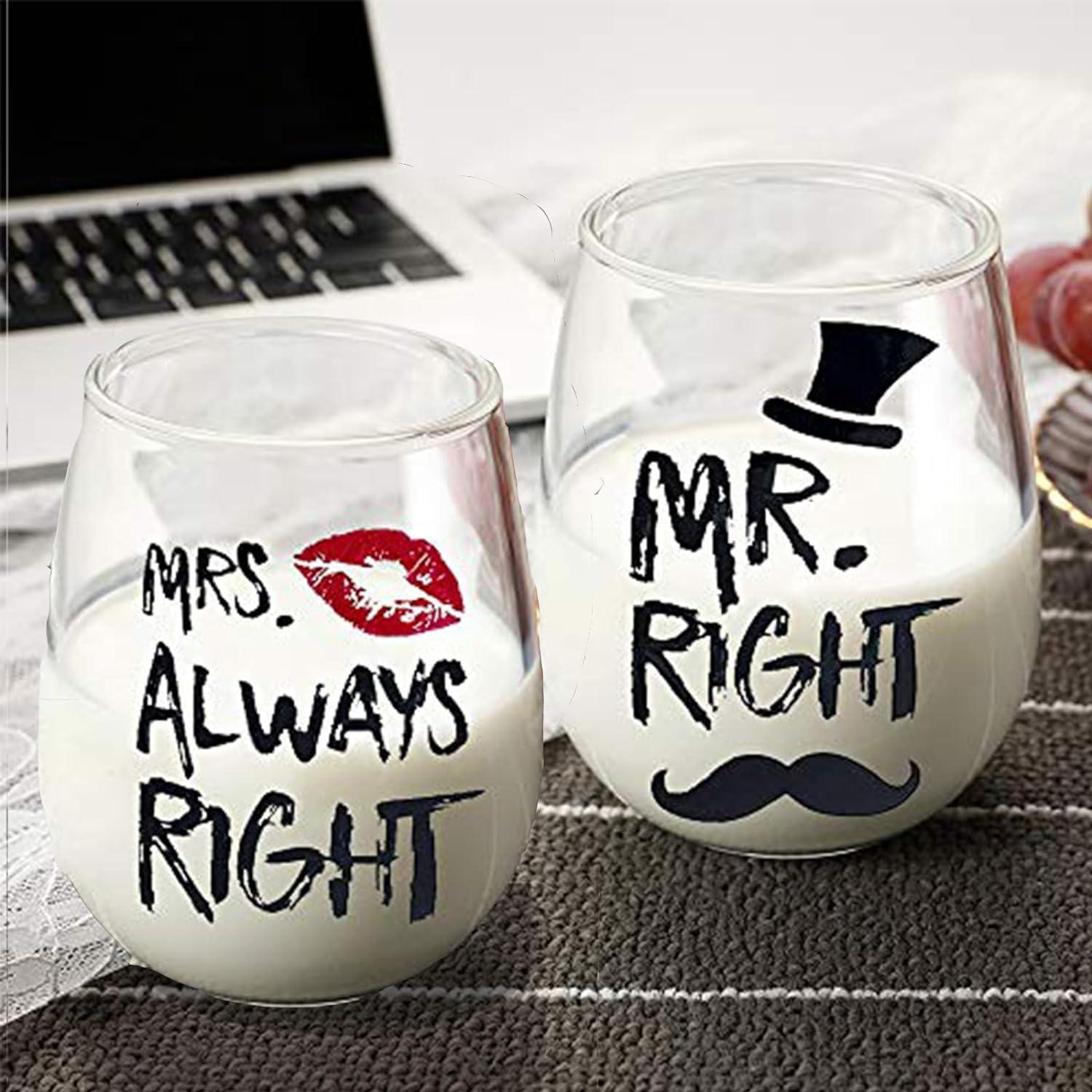 Weingläser Set für Brautpaare Mr Right Mrs Always Right Hochzeit