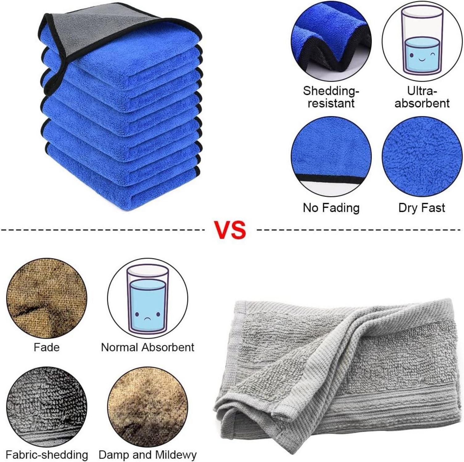 Mikrofasertücher Auto 6er Set 500GSM Fusselfrei Haushalt Küche 30x40cm Blau