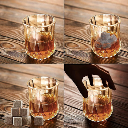 Whiskey Geschenkset mit Gläsern, Steinen & Zange – Basalt Kühlsteine