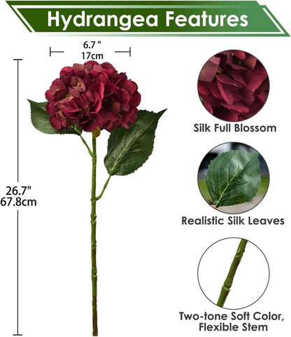 Kunsthortensie künstliche Hortensie 3er Set 53cm rot - Deko