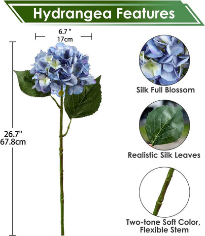 Künstliche Hortensie Blau 53cm 3er Set für Blumenarrangement