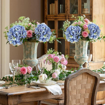 Künstliche Hortensie Blau 3er Set 53cm Kunstblume Garten Deko