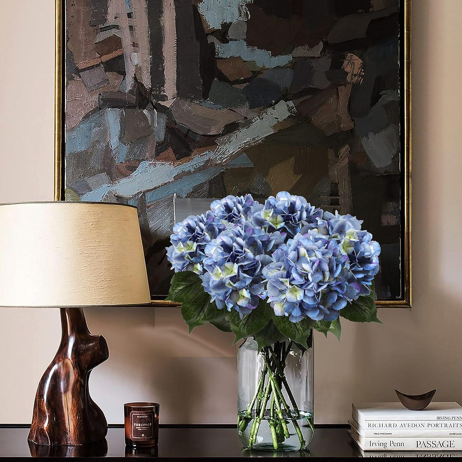 Künstliche Hortensie Blau 53cm 3er Set Kunstblume Deko Pflanze