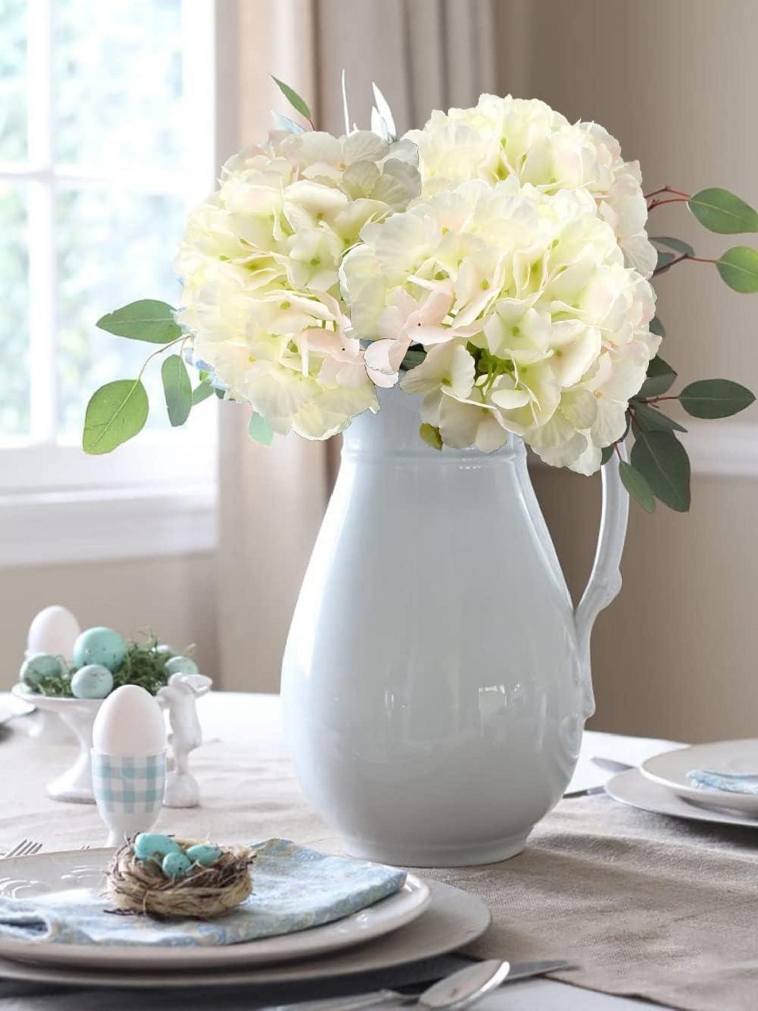 Künstliche Hortensie Kunstblume 3er Set 53cm Blau Deko Blumenarrangement