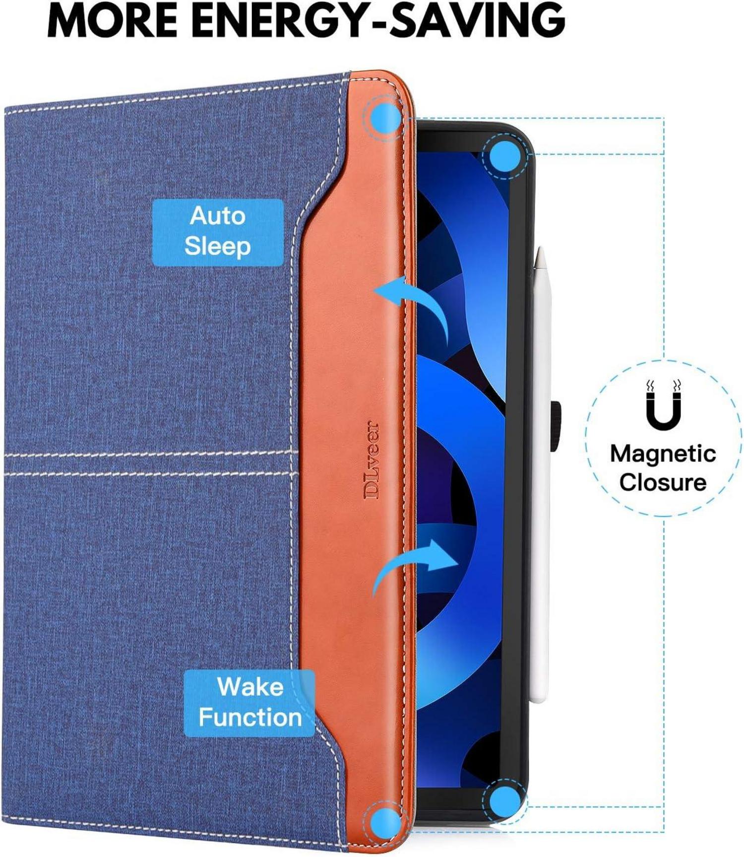 DLveer iPad Air 11 Zoll M2 Hülle PU Leder+TPU Schutz Blau