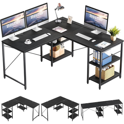 L-förmiger Schreibtisch mit Regalen 240CM Industrieller