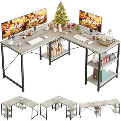 L-förmiger Schreibtisch mit Regalen 240CM Industrieller