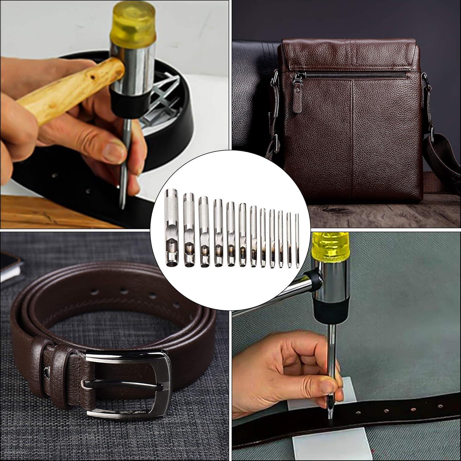 12er Locheisen Satz Runde Loch Cutter Set für Leder Gürtel und Uhrenarmbänder