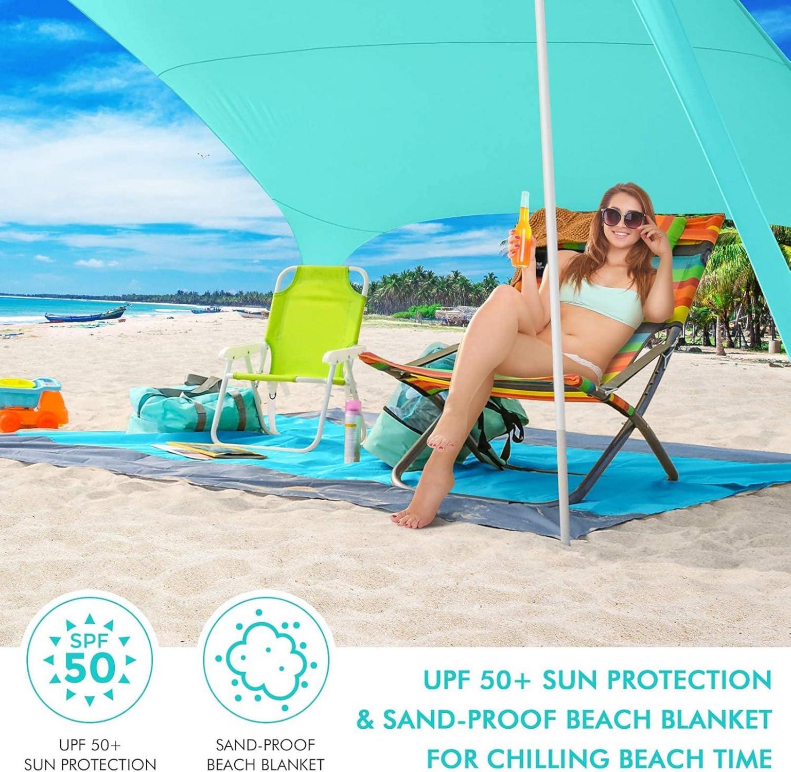 Sonnenschutz Zelt Strandzelt Picknickdecke 2,4x2,4m Türkis UV-Schutz UPF