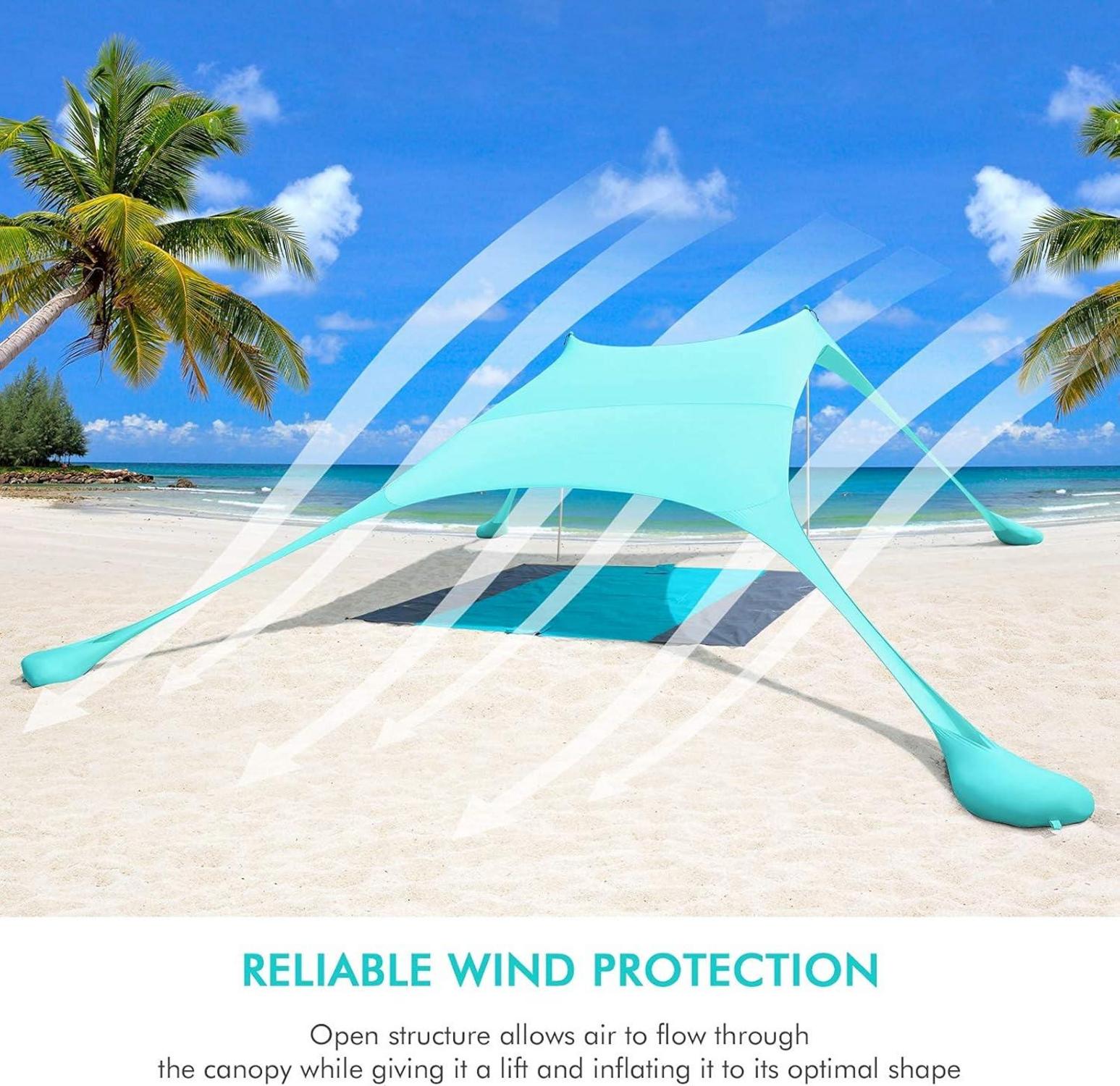 Strandzelt 2,4x2,4m mit Picknickdecke und Sandsack, UV-Schutz UPF