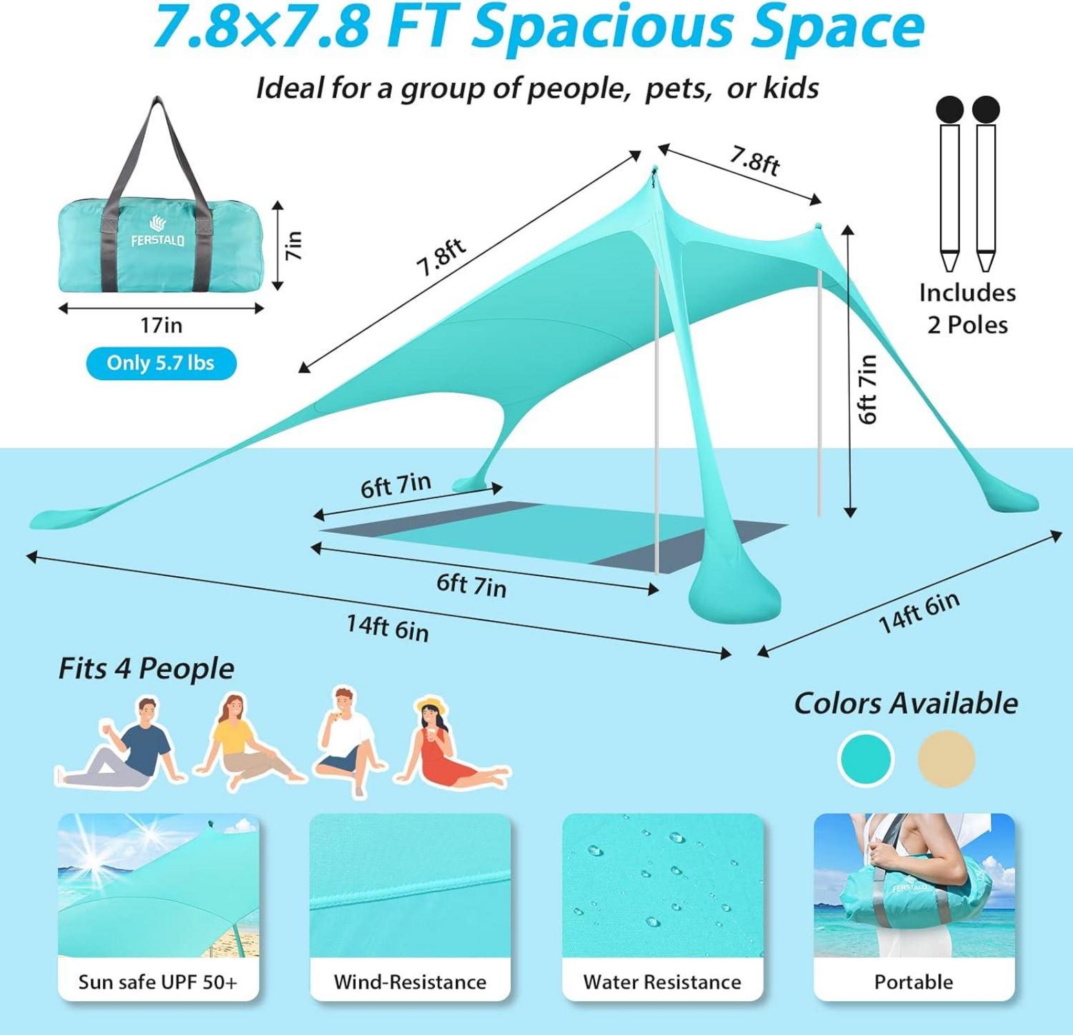 Großes 2,4x2,4m Beach Strandzelt mit UV-Schutz UPF 50+ Sun Shade