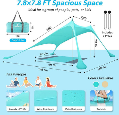 Großes 2,4x2,4m Beach Strandzelt mit UV-Schutz UPF 50+ Sun Shade