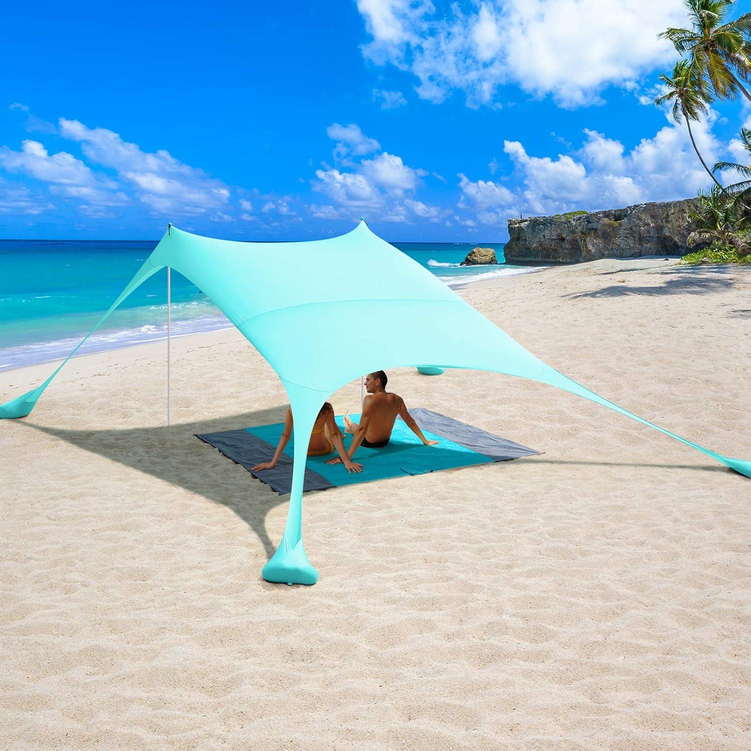 Strandzelt 2,4x2,4m mit Picknickdecke und Sandsack, UV-Schutz UPF
