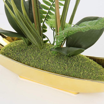 Künstliche Orchidee Phalaenopsis 38cm weiß gold Tischdeko Deko Blumen