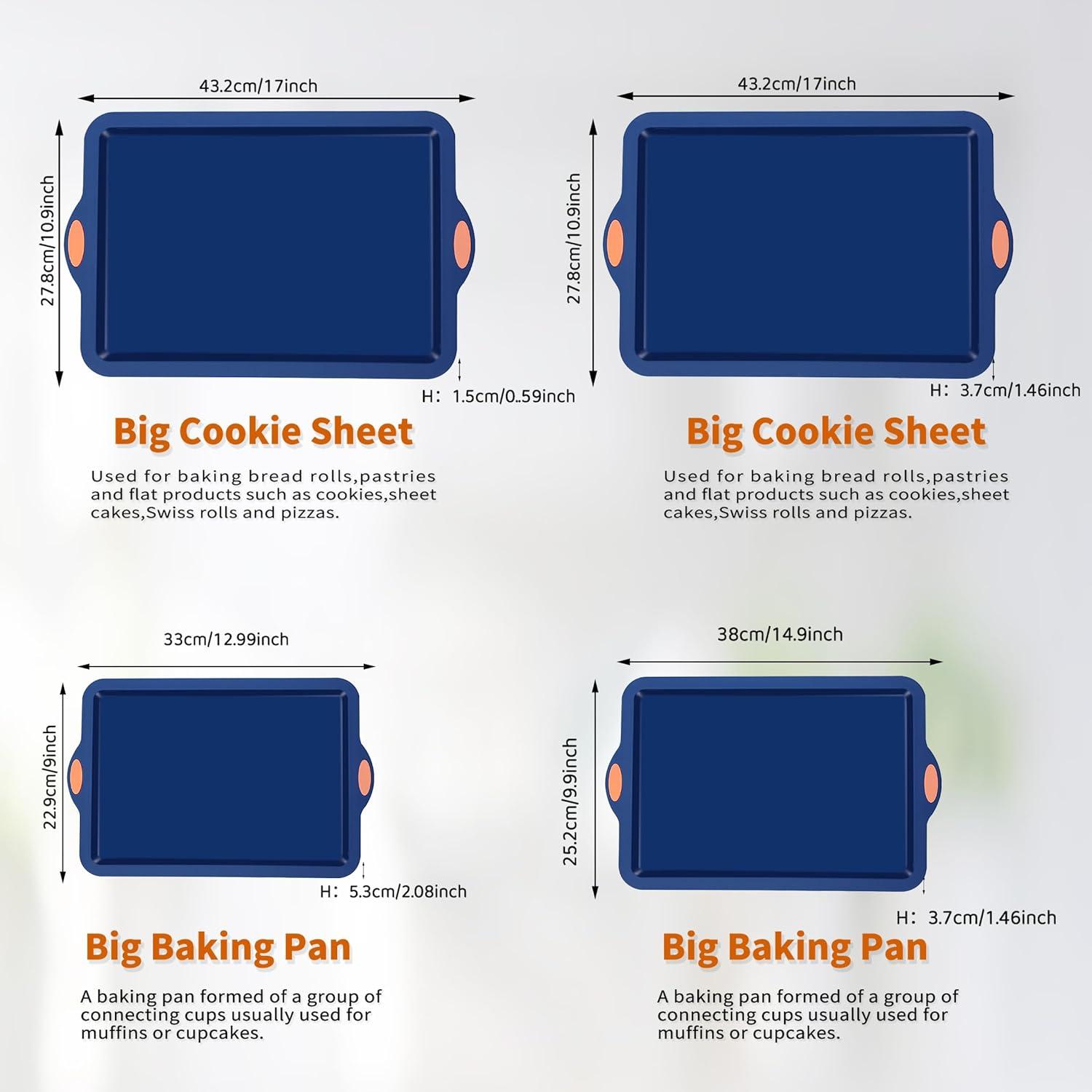 Silicone Baking Pans Set Nonstick Bakeware Navy Blue 4