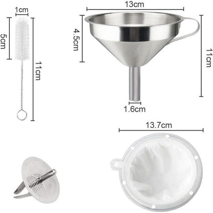 Edelstahl Trichter Set mit Filter & Henkel – Für Küche & Marmelade