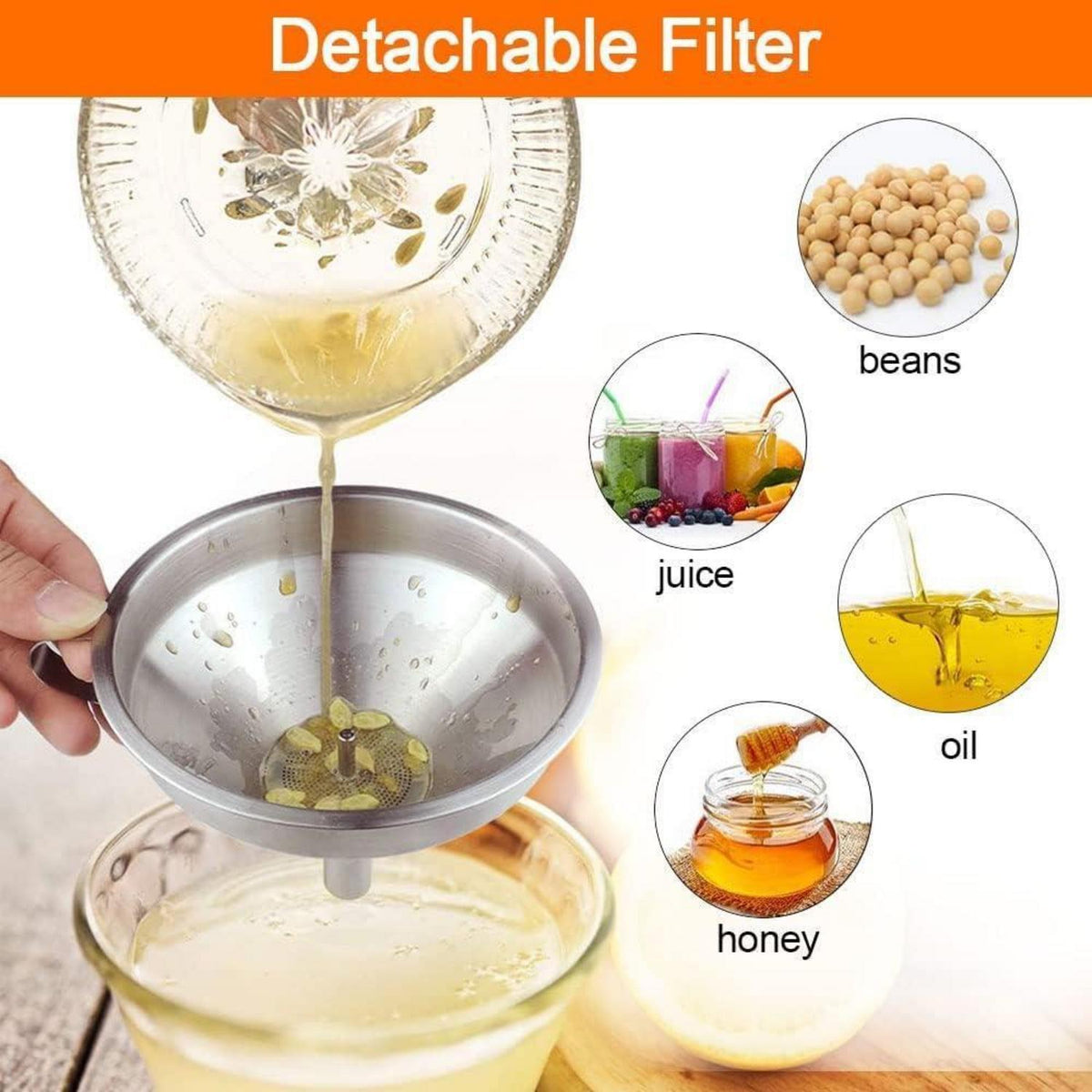 Edelstahl Trichter Set mit Filter & Henkel – Für Küche & Marmelade
