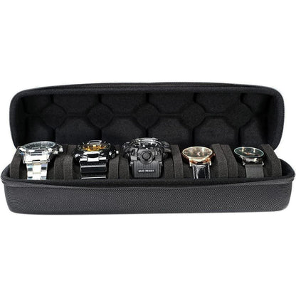 AUKURA Hartes Uhren-Reiseetui Organizer 5 Fächer Schwarz