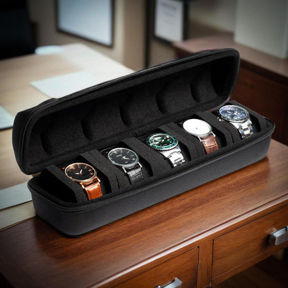AUKURA Hartes Uhren-Reiseetui Organizer 5 Fächer Schwarz