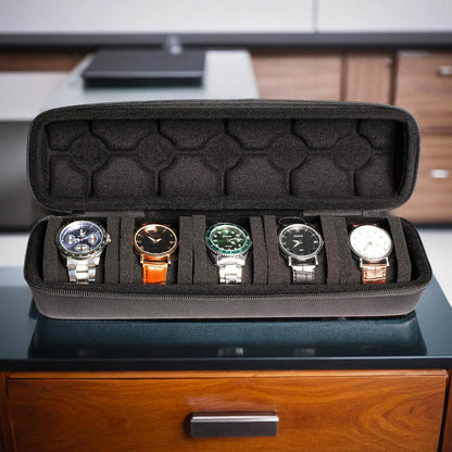 AUKURA Hartes Uhren-Reiseetui Organizer 5 Fächer Schwarz