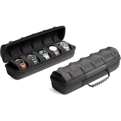AUKURA Hartes Uhren-Reiseetui Organizer 5 Fächer Schwarz
