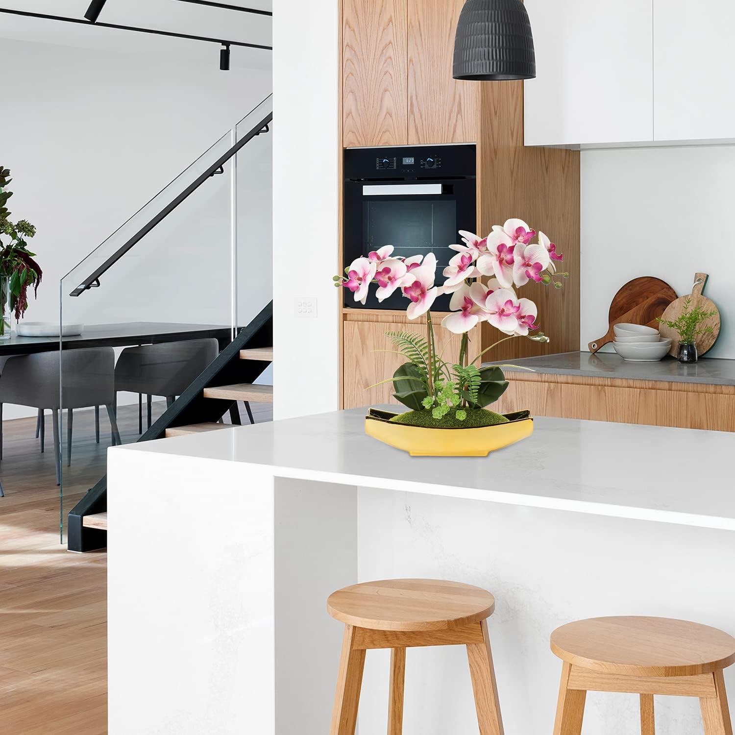 Kunstorchidee Phalaenopsis 38CM Rosa Gold Pot - Deko Badezimmer Wohnzimmer Tischdekoration