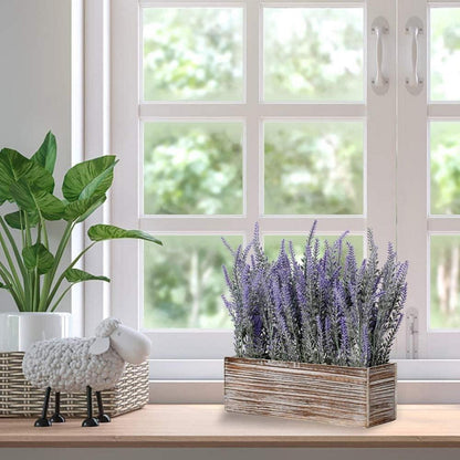 Künstliche Lavendel Blumen Kunstpflanze Antiker Holztopf Indoor Outdoor Dekor
