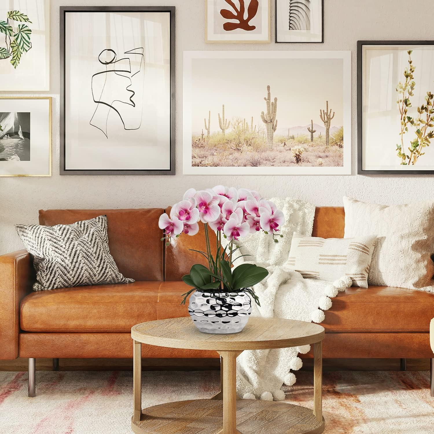 Künstliche Orchideen Phalaenopsis 44cm Kunstblumen Deko in Keramiktopf, Rosa