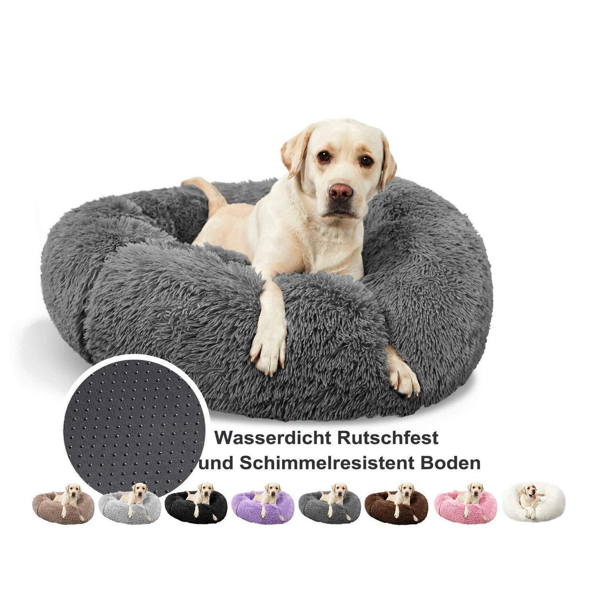 Hundebett Donut Plüsch Grau Ø 120cm – Bequemes Katzenbett